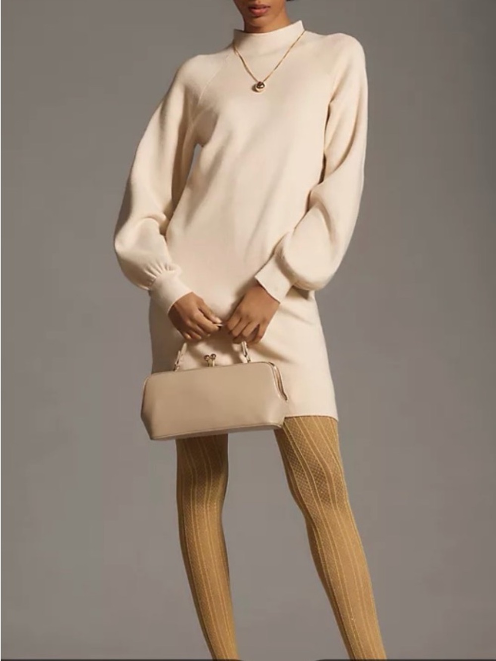 Maeve Beatriz mock neck Long Sleeve Sweater Dress - Cream